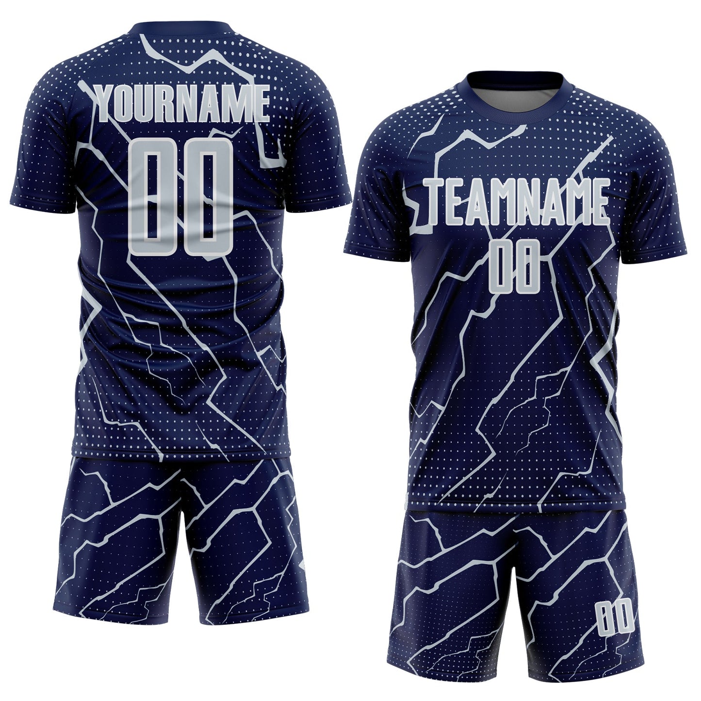 Custom Navy Silver-White Lightning Sports Sublimation Soccer Uniform Jersey Limited