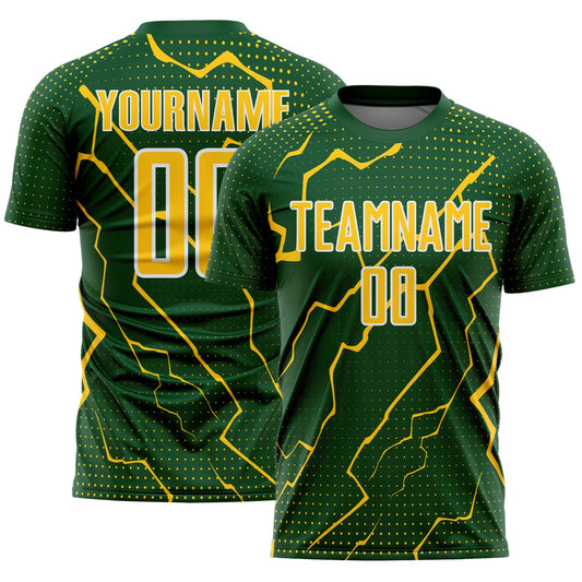 Custom Green Yellow-White Lightning Sports Sublimation Soccer Uniform Jersey