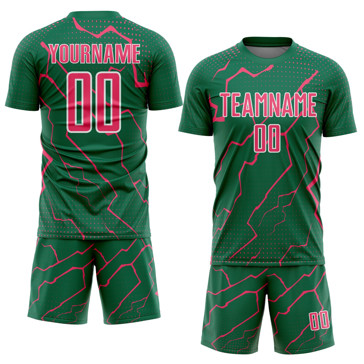 Custom Kelly Green Neon Pink-White Lightning Sports Sublimation Soccer Uniform Jersey Limited