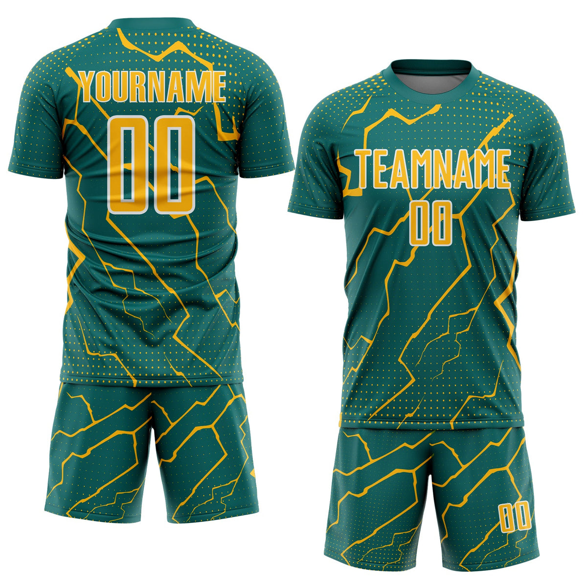 Custom Teal Gold-White Lightning Sports Sublimation Soccer Uniform Jersey Limited
