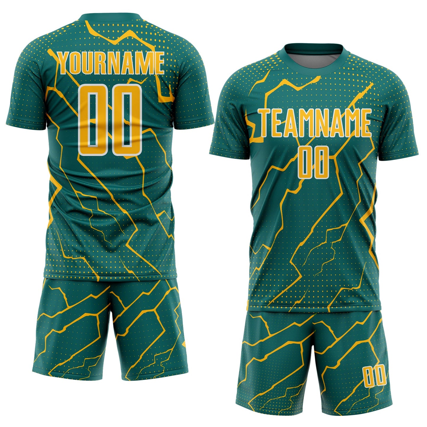 Custom Teal Gold-White Lightning Sports Sublimation Soccer Uniform Jersey Limited