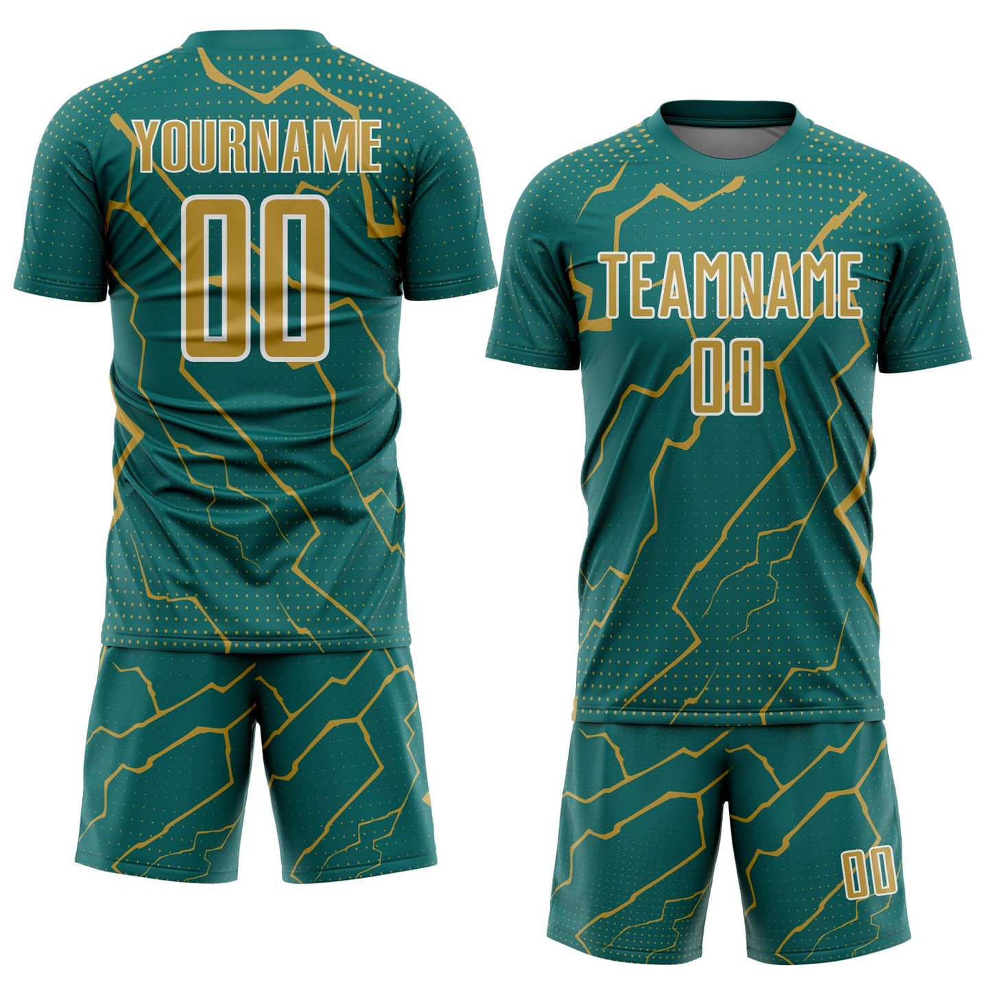 Custom Teal Old Gold-White Lightning Sports Sublimation Soccer Uniform Jersey Limited