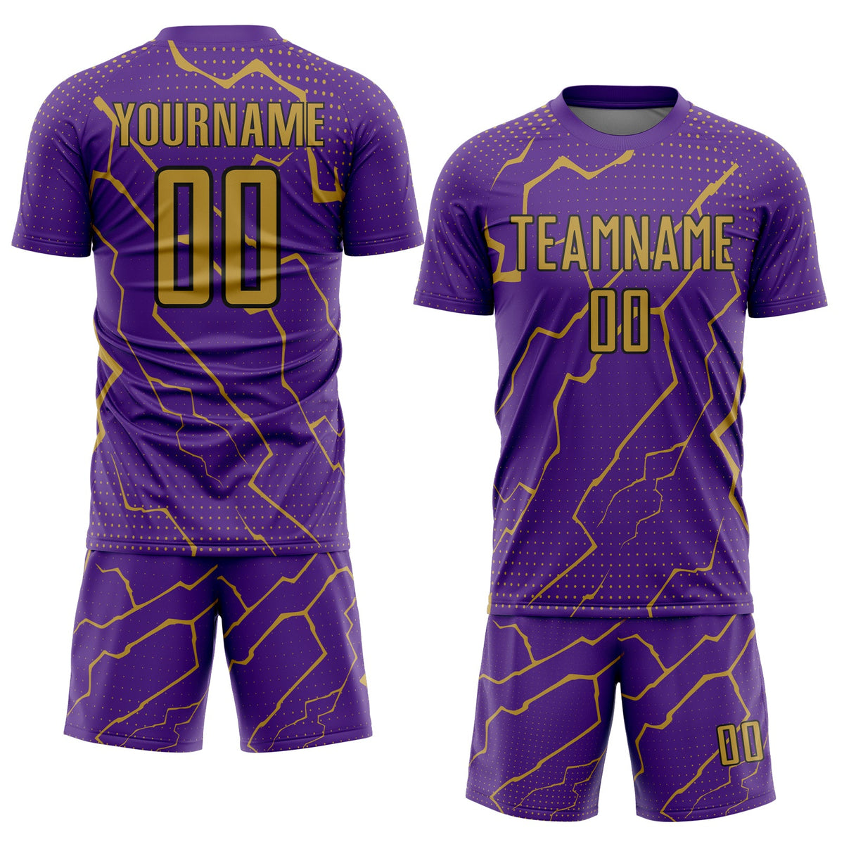 Custom Purple Old Gold-Black Lightning Sports Sublimation Soccer Uniform Jersey Limited