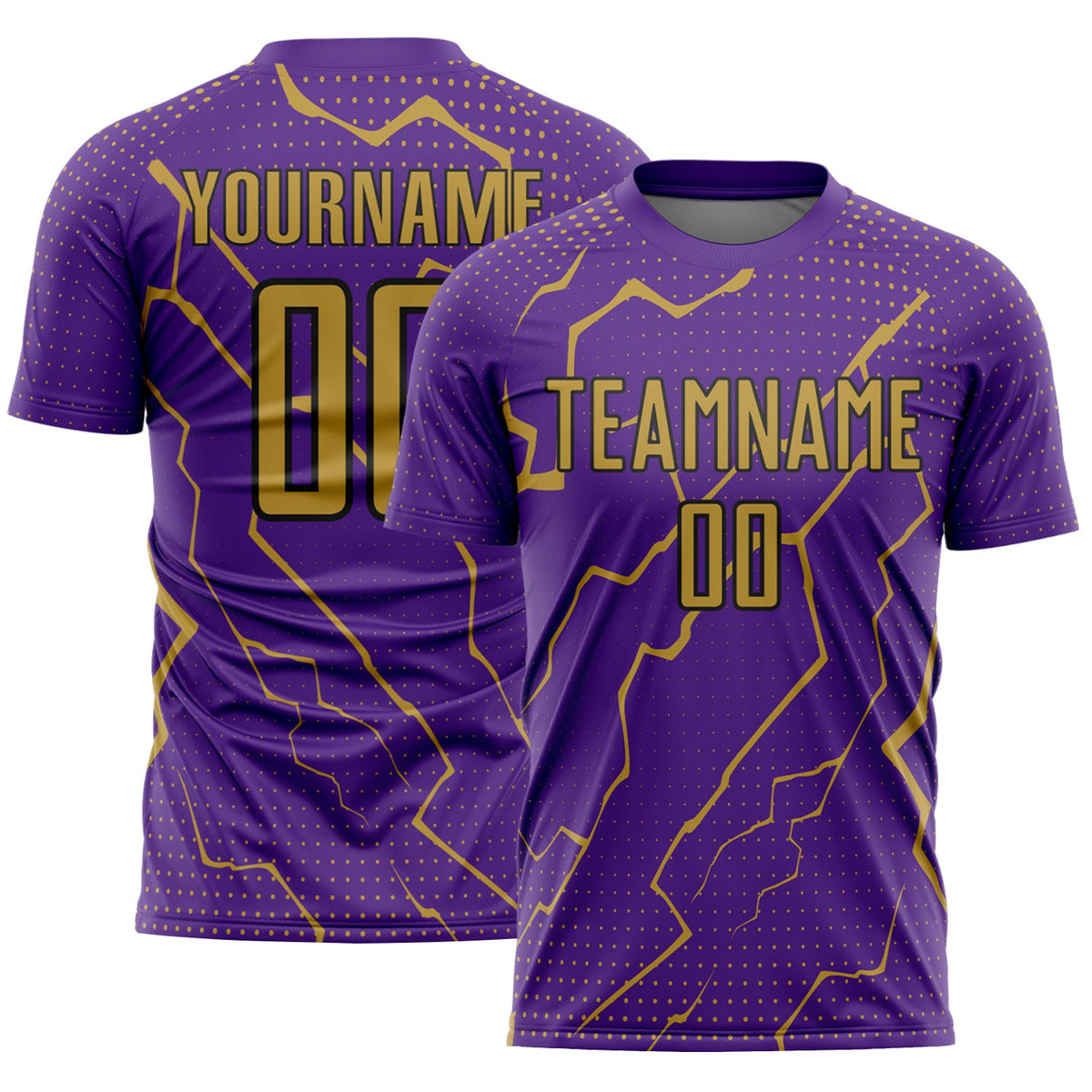 Custom Purple Old Gold-Black Lightning Sports Sublimation Soccer Uniform Jersey