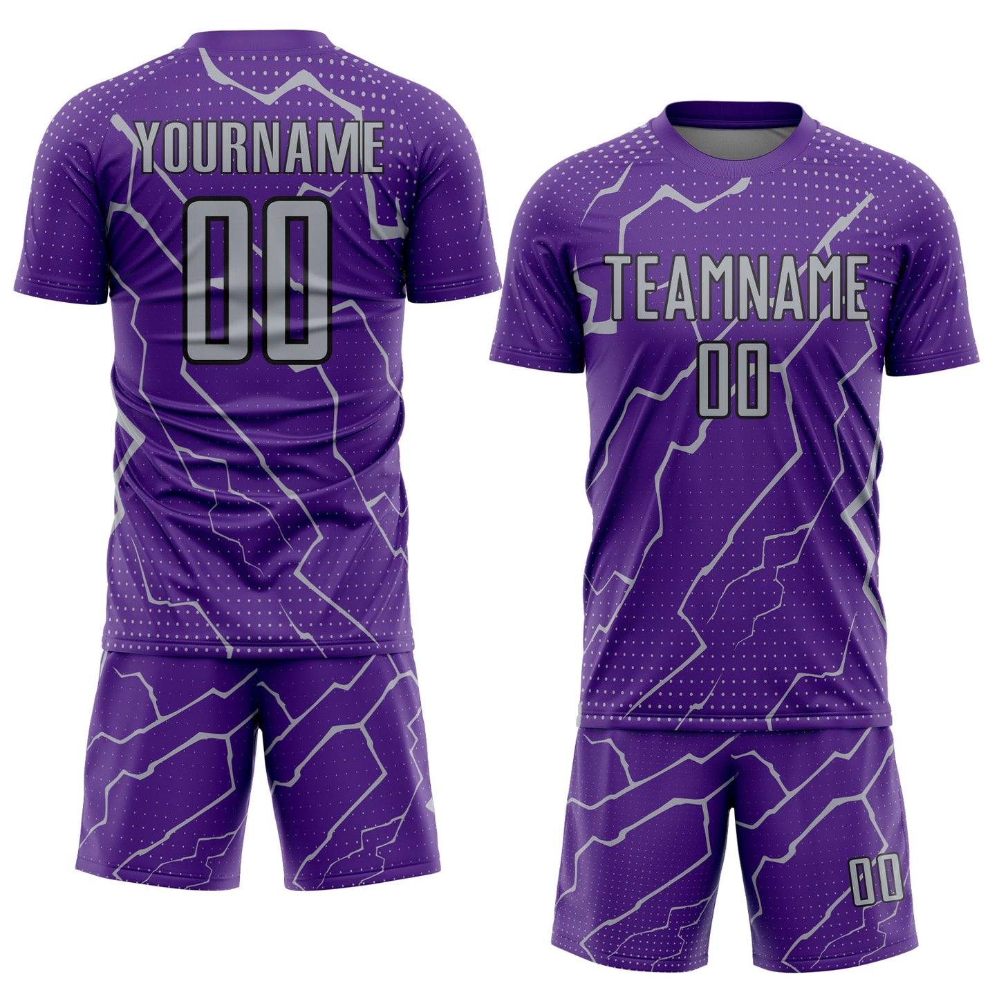Custom Purple Gray-Black Lightning Sports Sublimation Soccer Uniform Jersey Limited