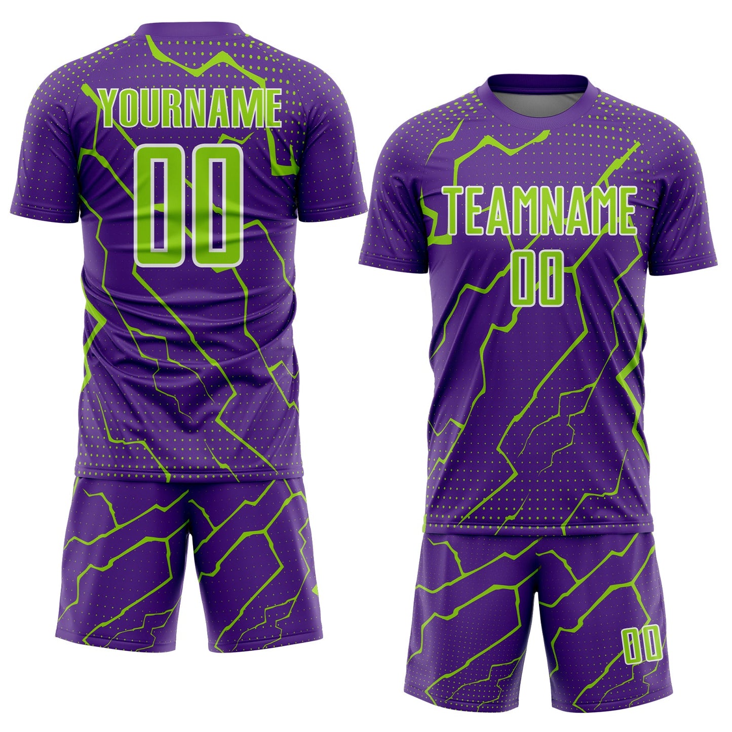 Custom Purple Neon Green-White Lightning Sports Sublimation Soccer Uniform Jersey Limited