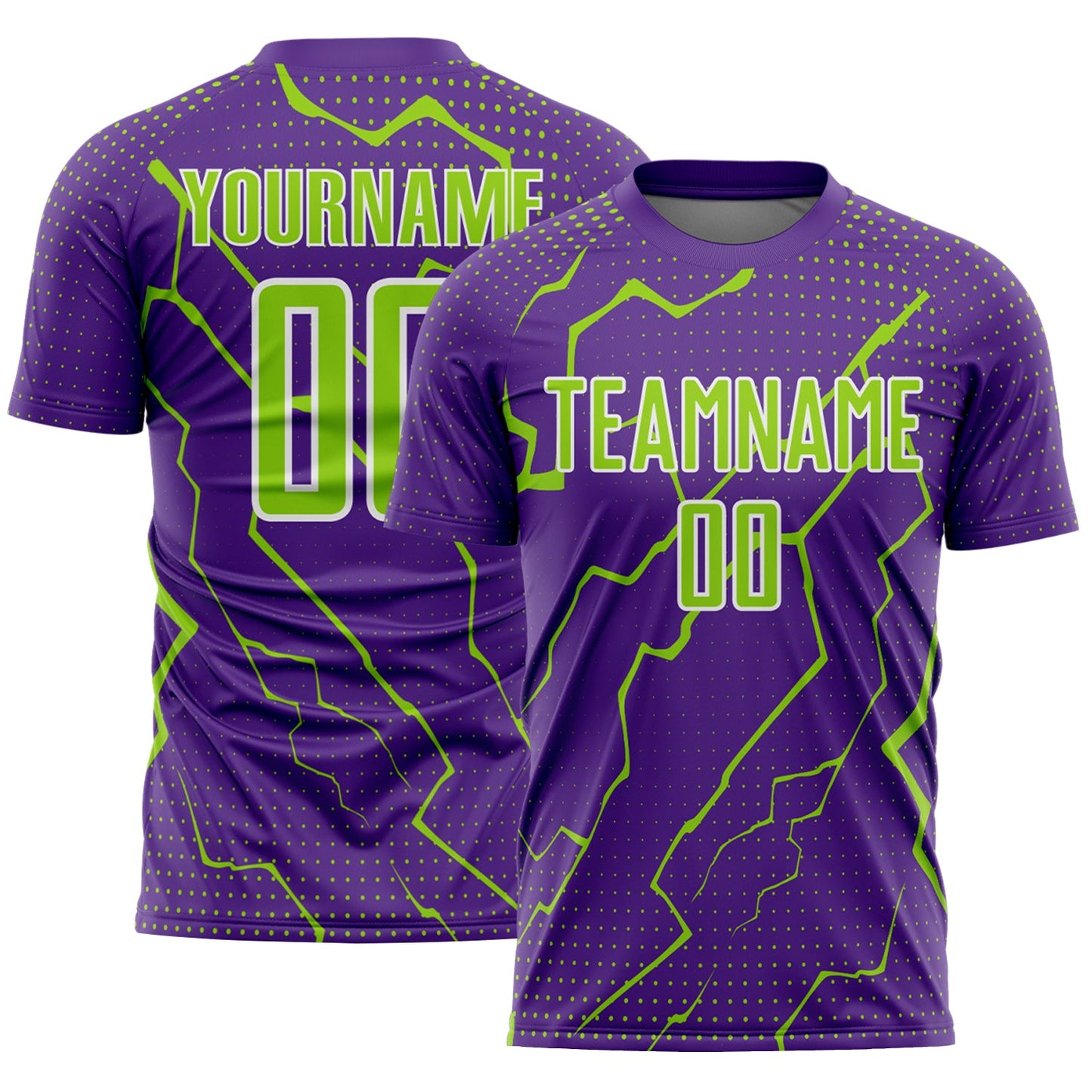 Custom Purple Neon Green-White Lightning Sports Sublimation Soccer Uniform Jersey