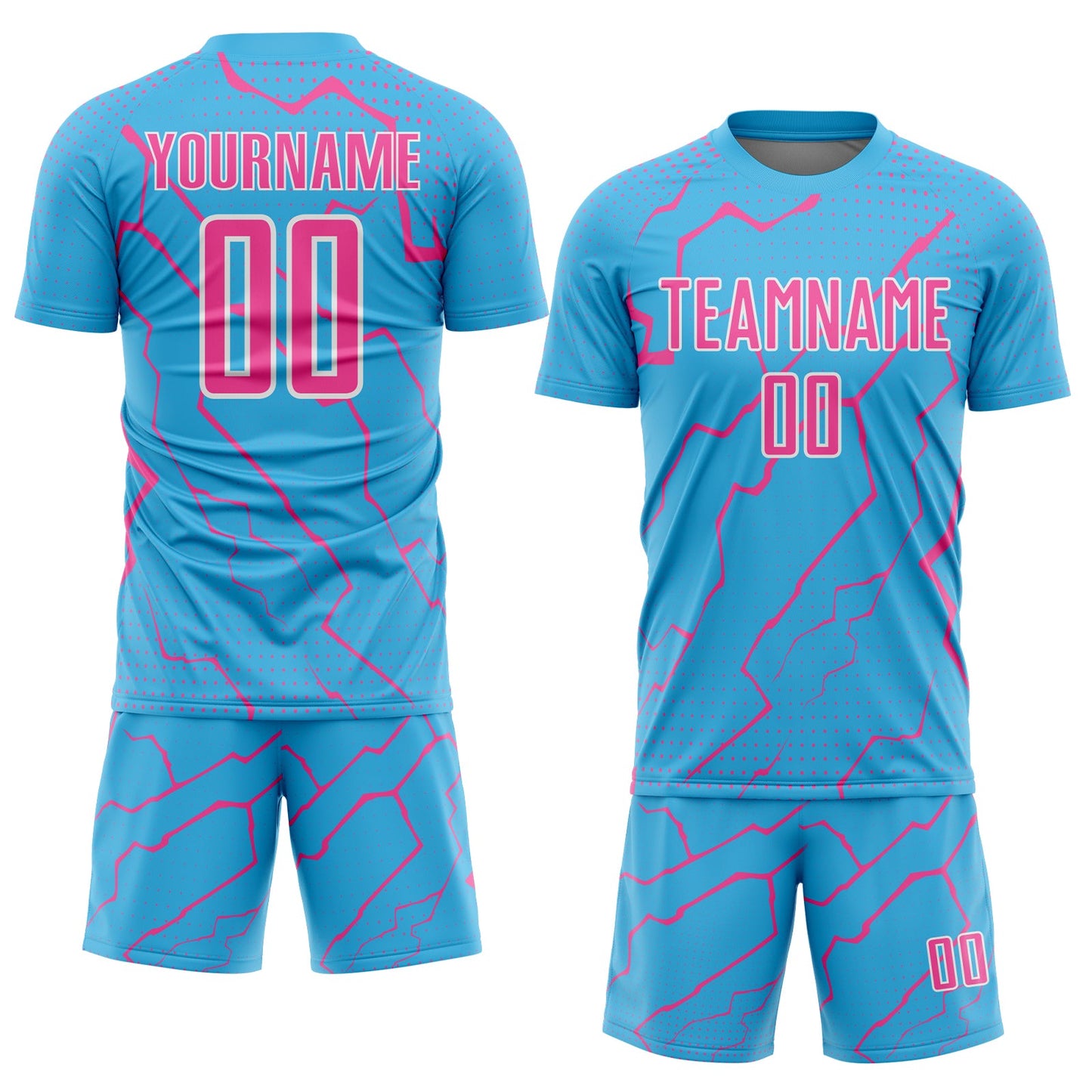 Custom Sky Blue Pink-White Lightning Sports Sublimation Soccer Uniform Jersey Limited