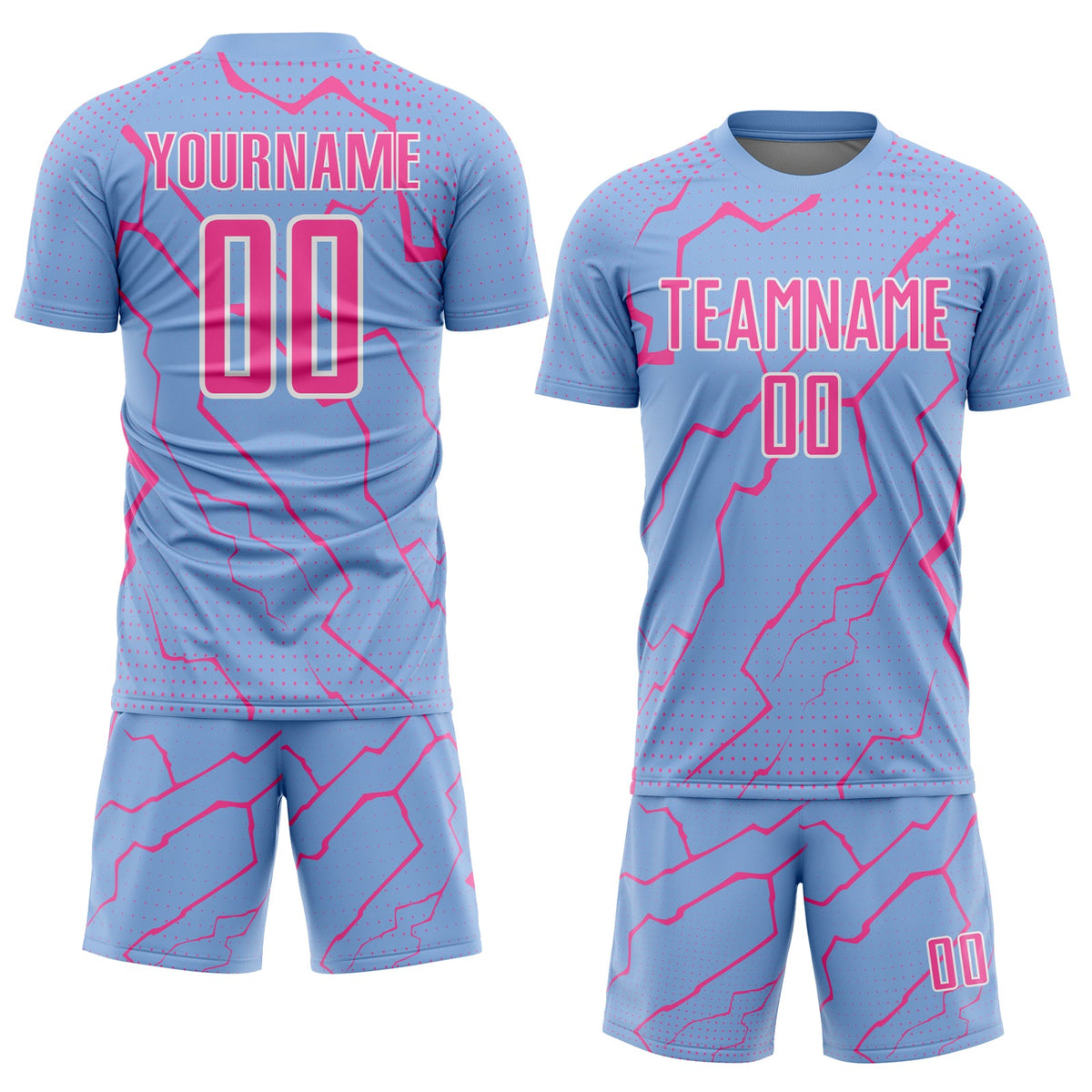 Custom Light Blue Pink-White Lightning Sports Sublimation Soccer Uniform Jersey Limited