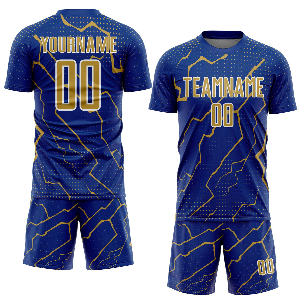 Custom Royal Old Gold-White Lightning Sports Sublimation Soccer Uniform Jersey Limited