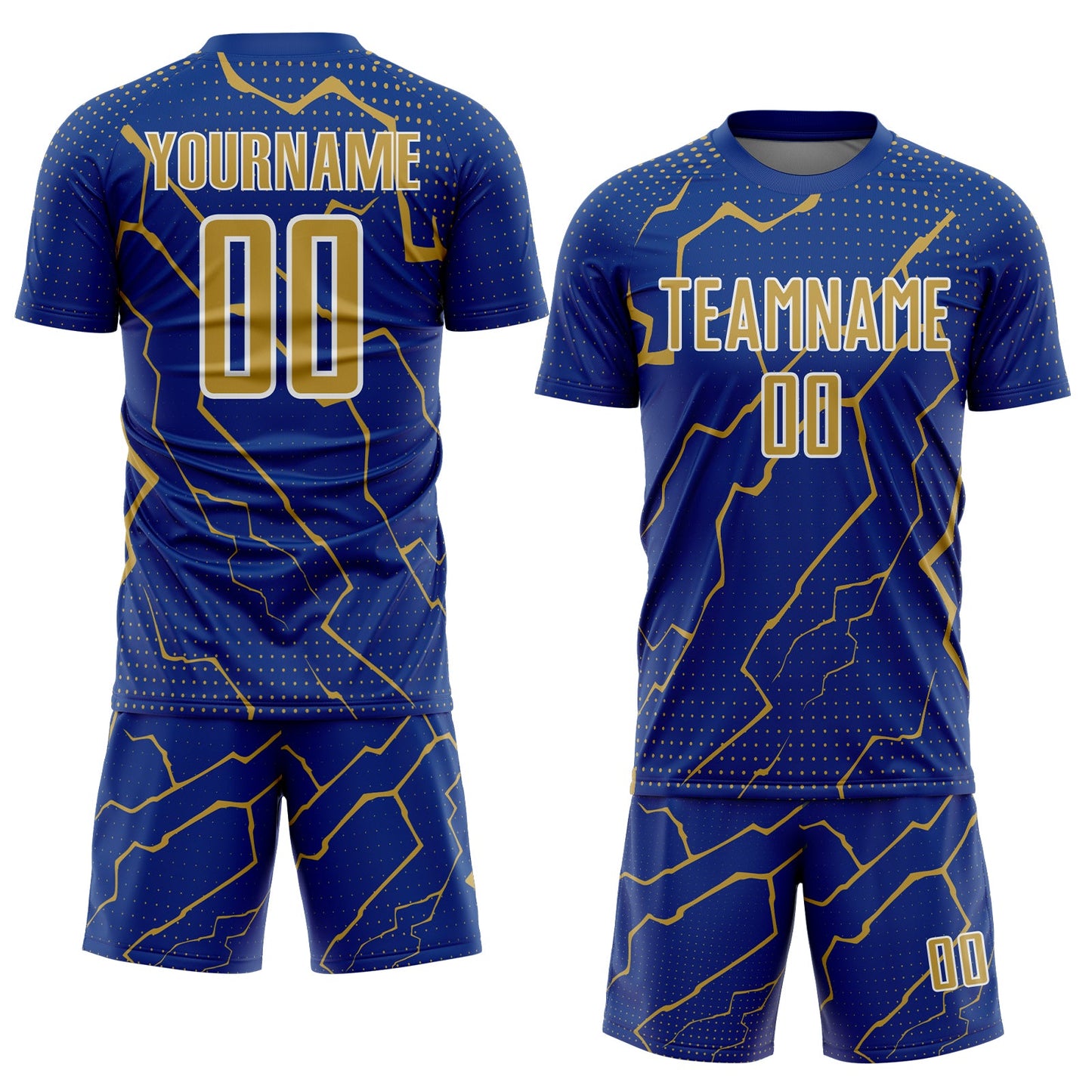 Custom Royal Old Gold-White Lightning Sports Sublimation Soccer Uniform Jersey Limited
