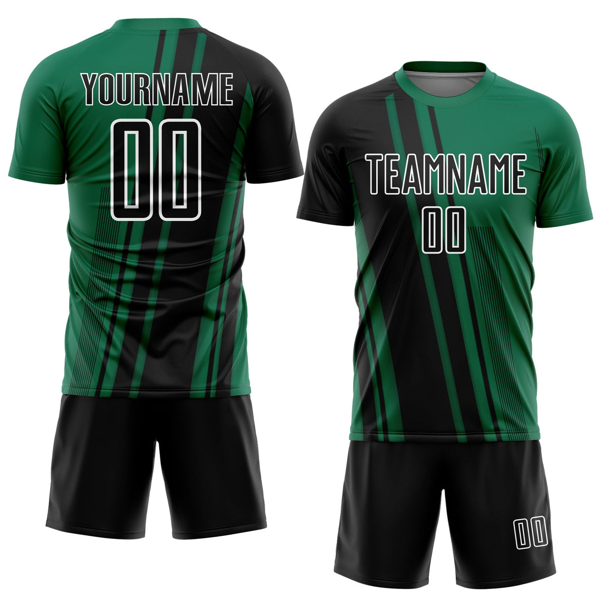 Custom Kelly Green Black-White Lines Sports Sublimation Soccer Uniform Jersey Limited