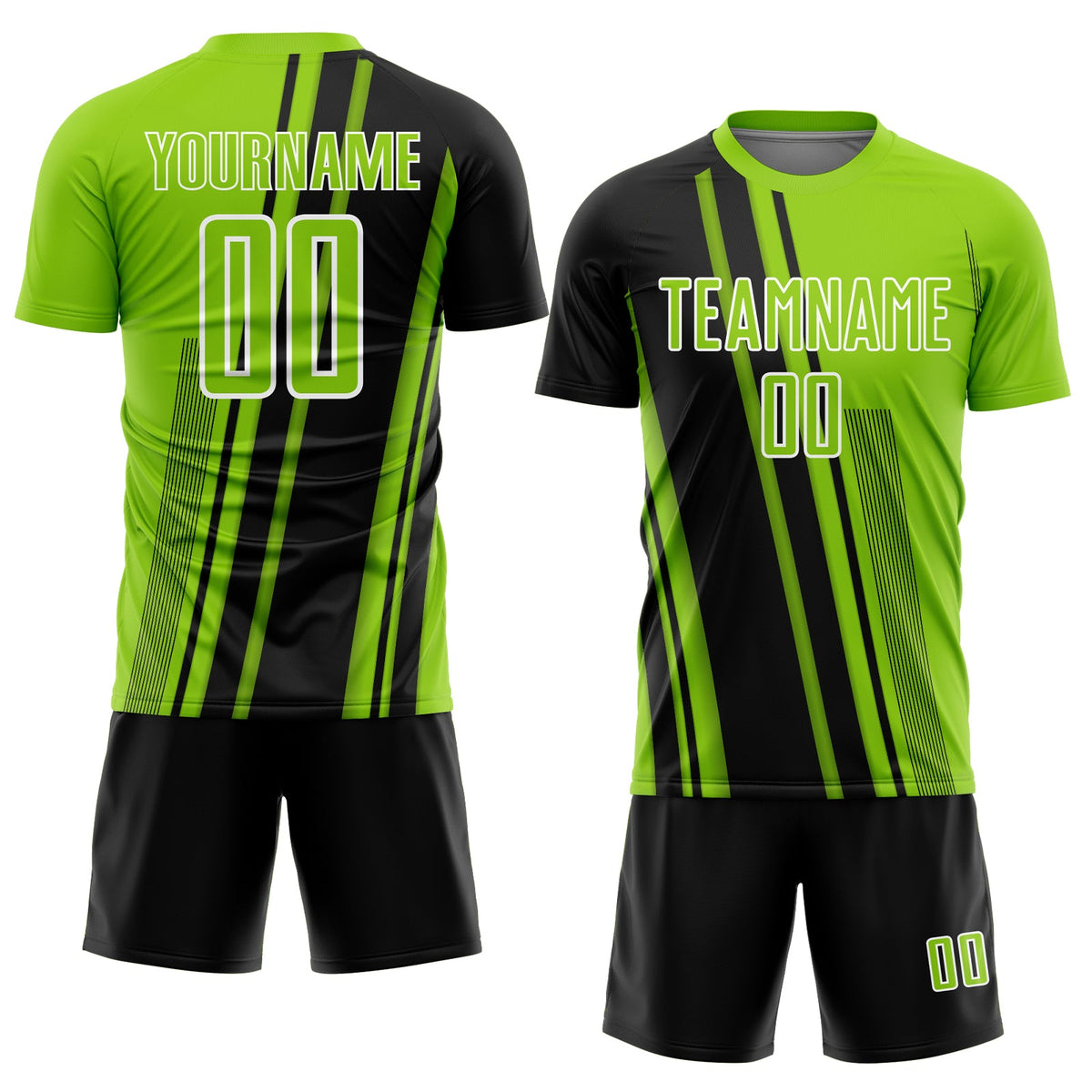 Custom Neon Green Black-White Lines Sports Sublimation Soccer Uniform Jersey Limited