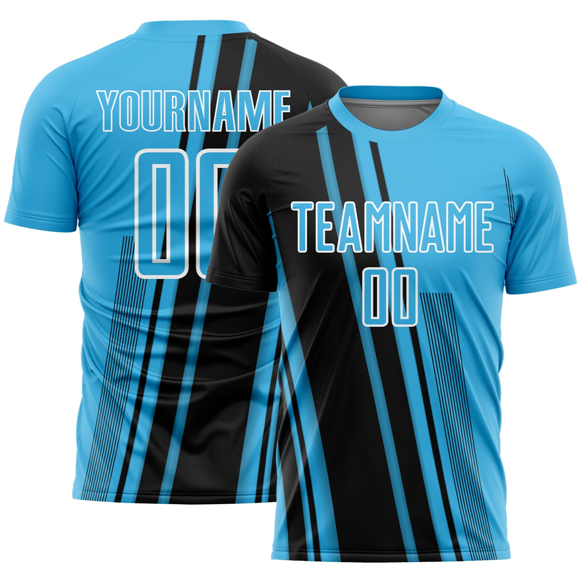 Custom Sky Blue Black-White Lines Sports Sublimation Soccer Uniform Jersey