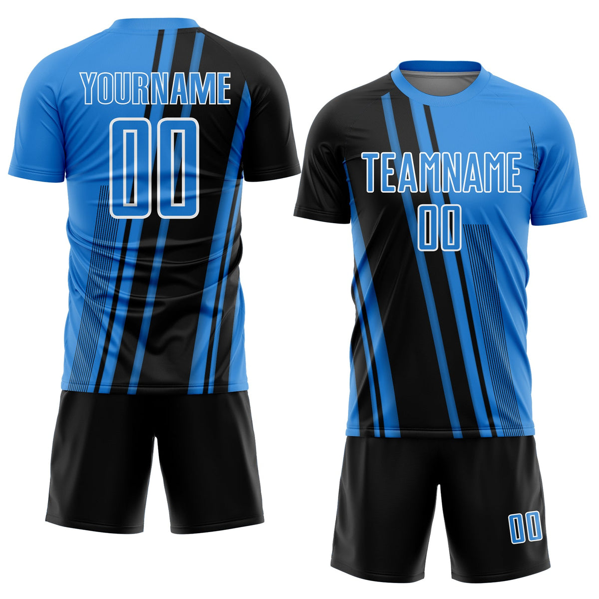 Custom Powder Blue Black-White Lines Sports Sublimation Soccer Uniform Jersey Limited