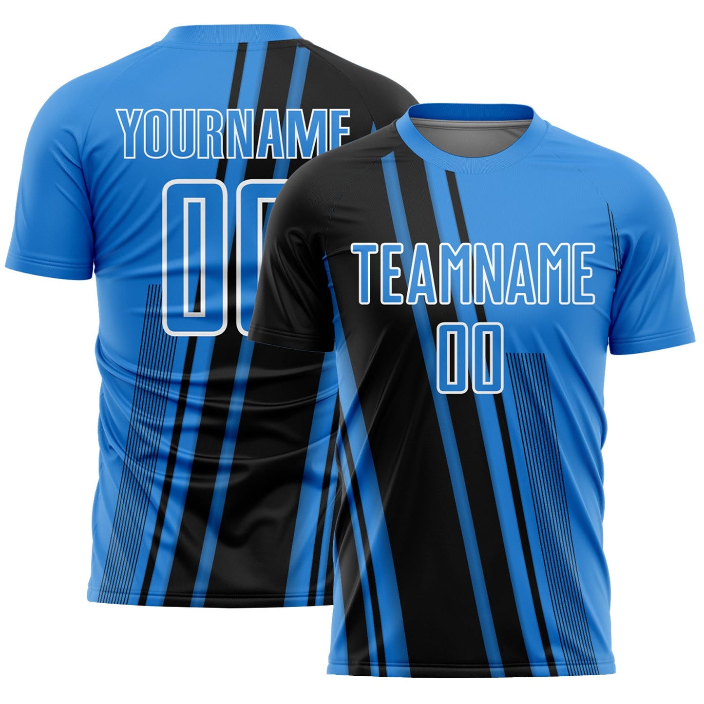 Custom Powder Blue Black-White Lines Sports Sublimation Soccer Uniform Jersey