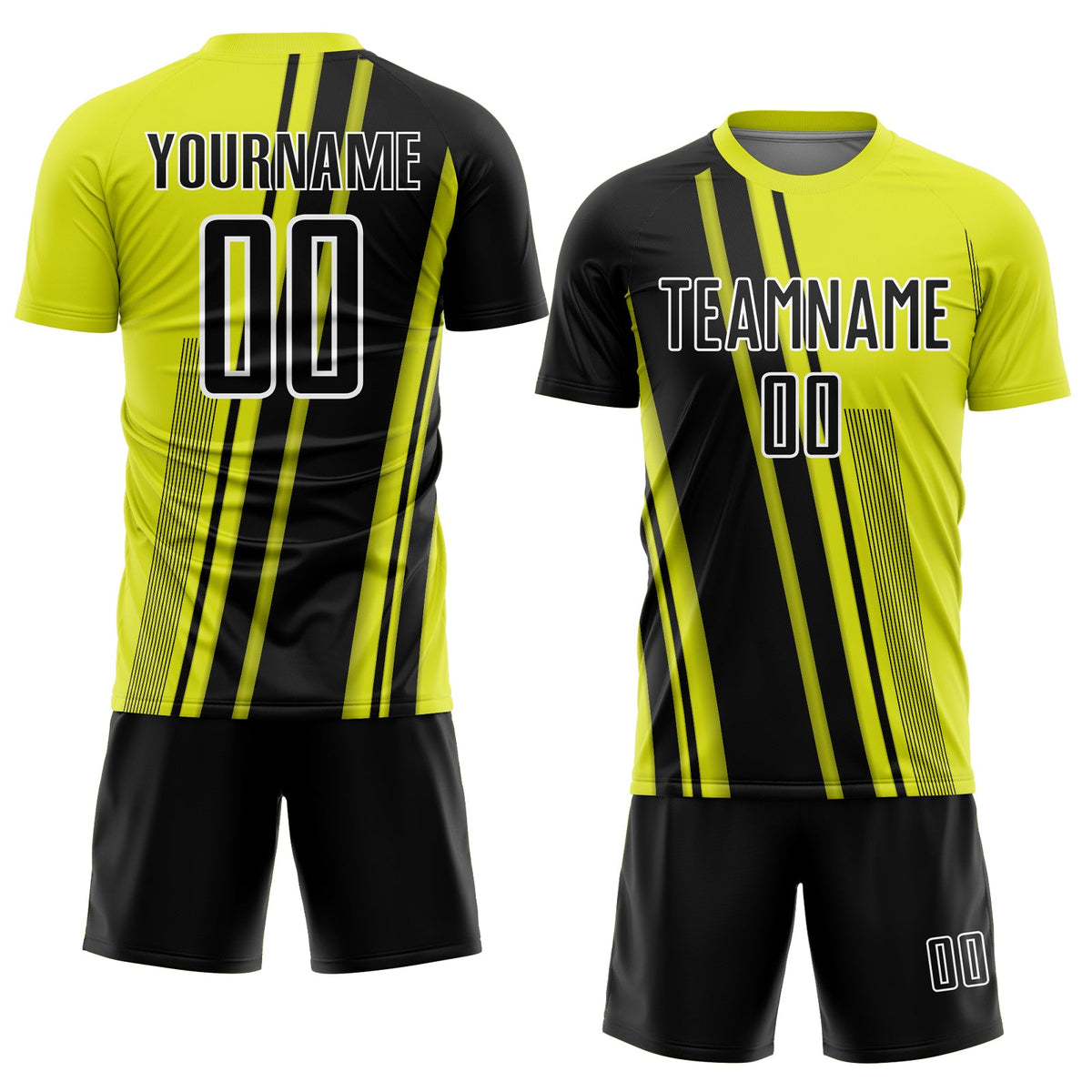Custom Neon Yellow Black-White Lines Sports Sublimation Soccer Uniform Jersey Limited