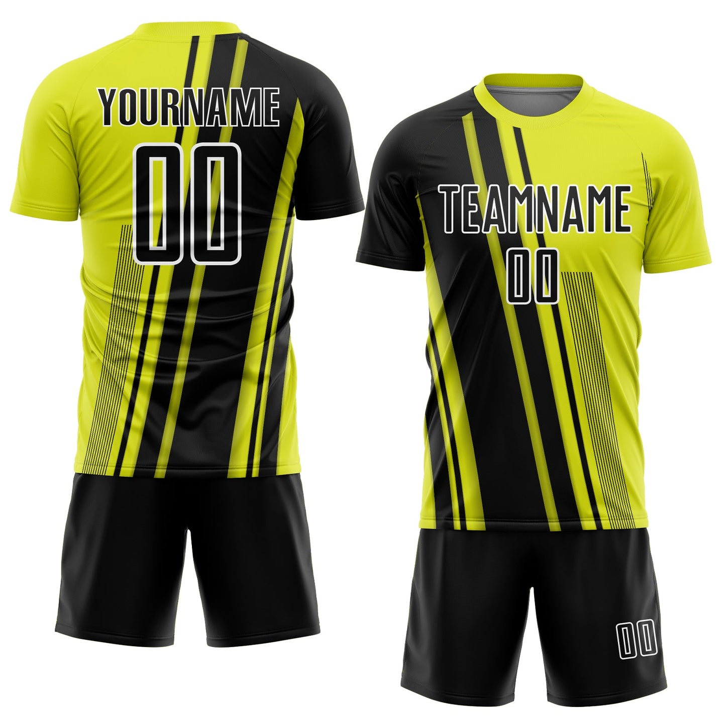 Custom Neon Yellow Black-White Lines Sports Sublimation Soccer Uniform Jersey Limited