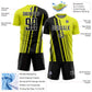 Custom Neon Yellow Black-White Lines Sports Sublimation Soccer Uniform Jersey Limited