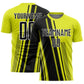 Custom Neon Yellow Black-White Lines Sports Sublimation Soccer Uniform Jersey
