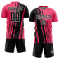 Custom Neon Pink Black-White Lines Sports Sublimation Soccer Uniform Jersey Limited