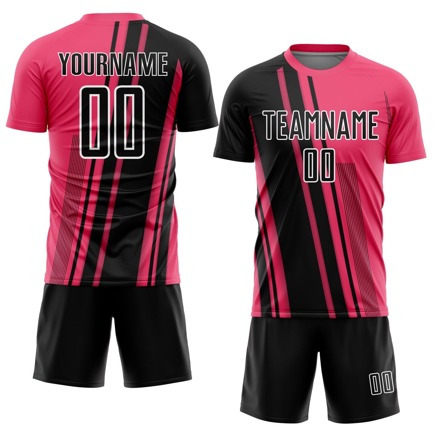 Custom Neon Pink Black-White Lines Sports Sublimation Soccer Uniform Jersey Limited