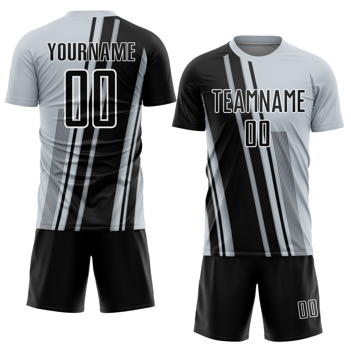 Custom Silver Black-White Lines Sports Sublimation Soccer Uniform Jersey Limited