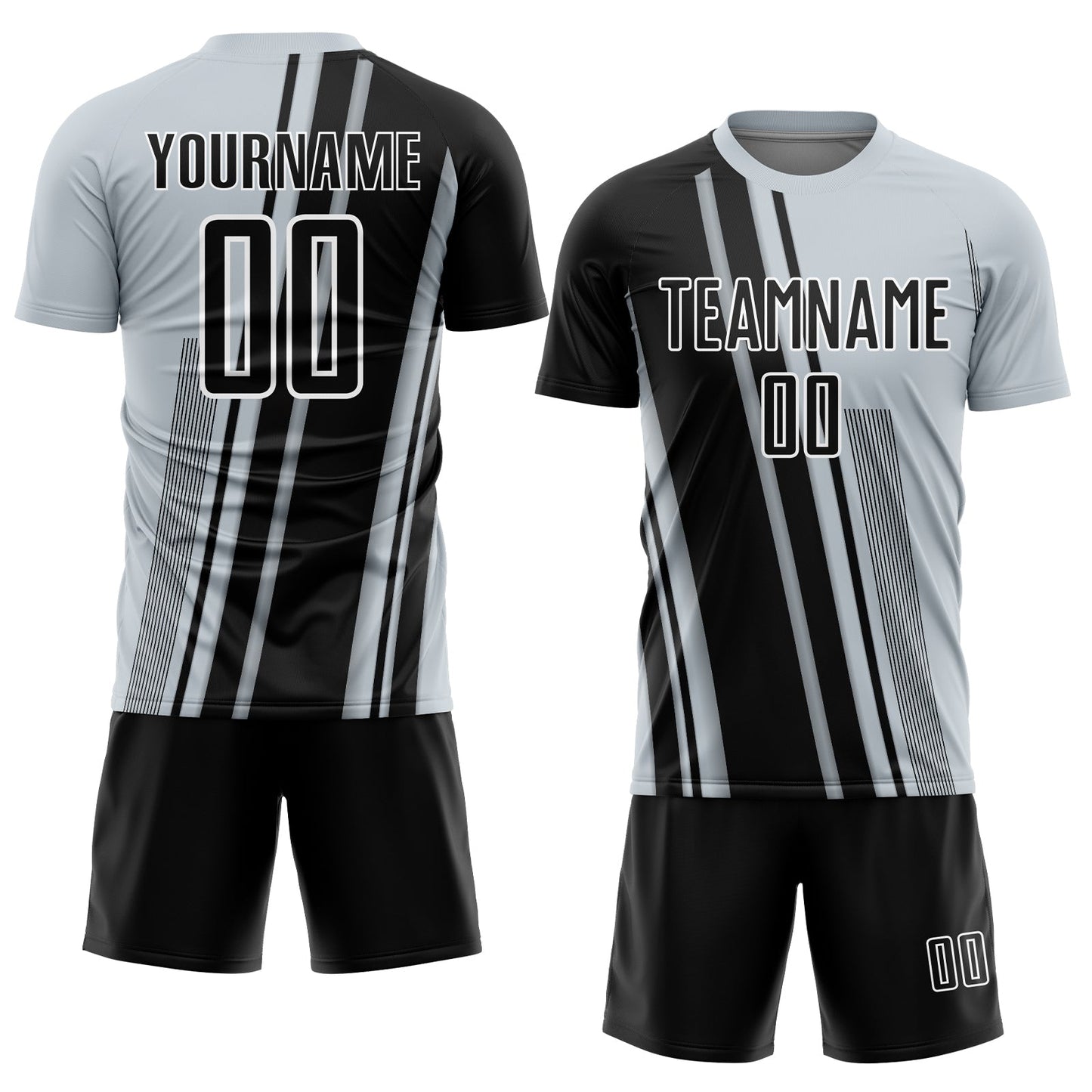 Custom Silver Black-White Lines Sports Sublimation Soccer Uniform Jersey Limited
