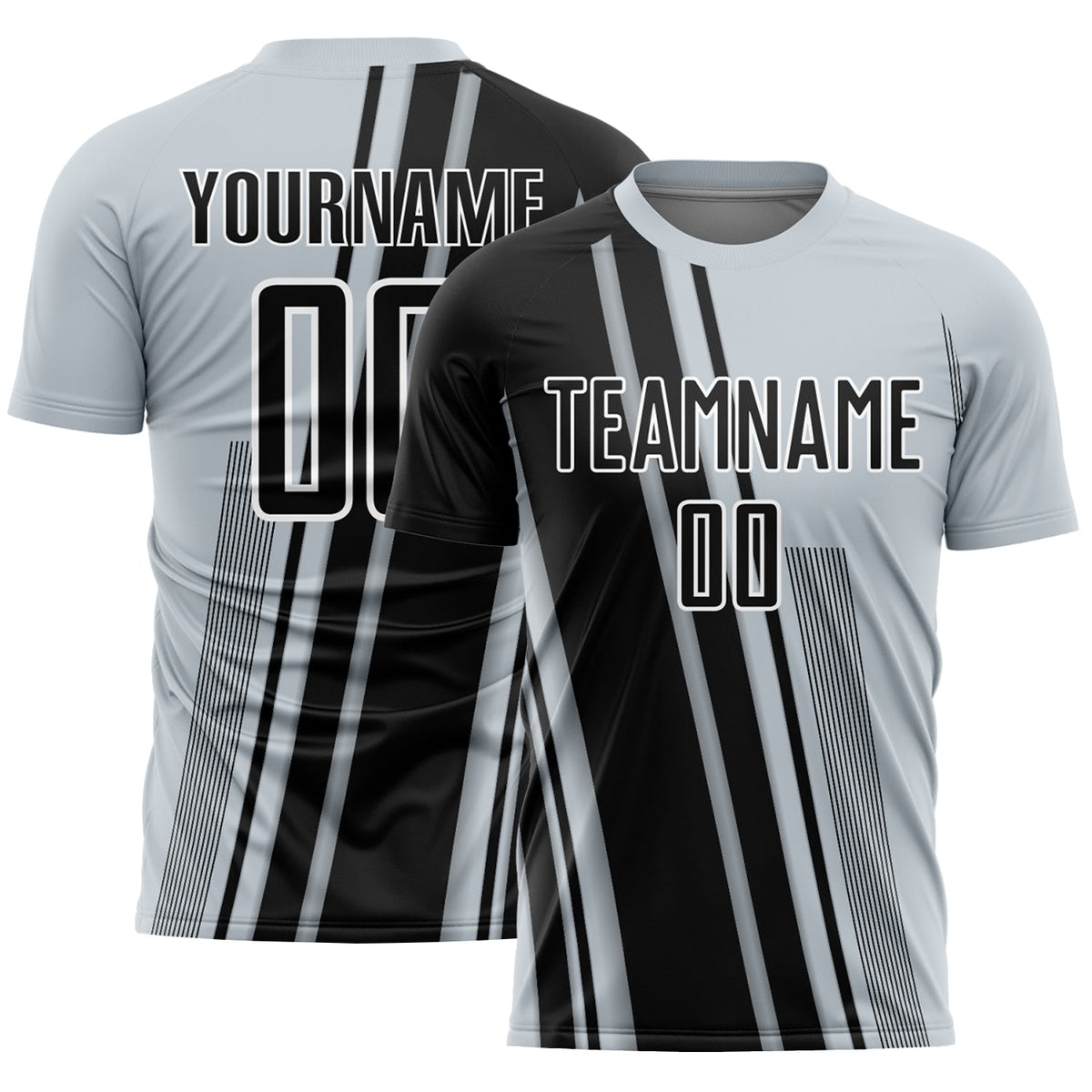 Custom Silver Black-White Lines Sports Sublimation Soccer Uniform Jersey