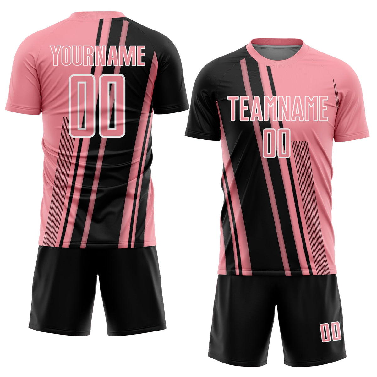Custom Medium Pink Black-White Lines Sports Sublimation Soccer Uniform Jersey Limited
