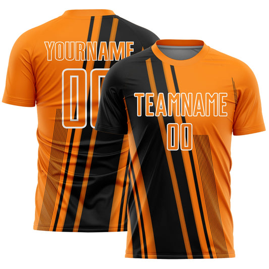 Custom Bay Orange Black-White Lines Sports Sublimation Soccer Uniform Jersey