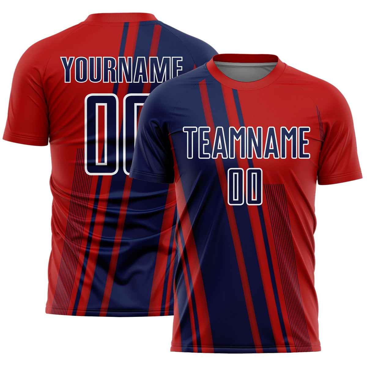 Custom Red Navy-White Lines Sports Sublimation Soccer Uniform Jersey