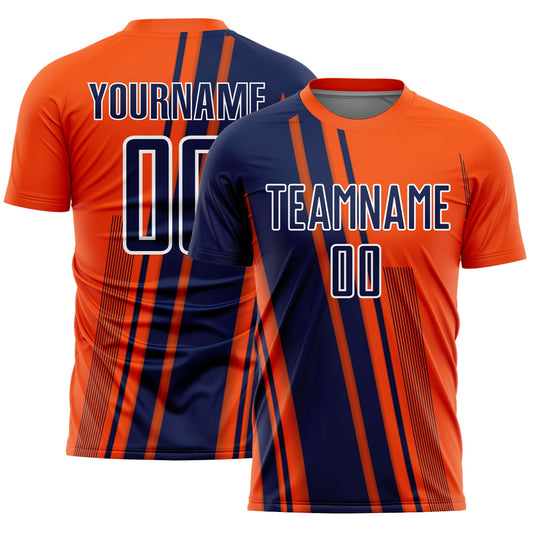 Custom Orange Navy-White Lines Sports Sublimation Soccer Uniform Jersey