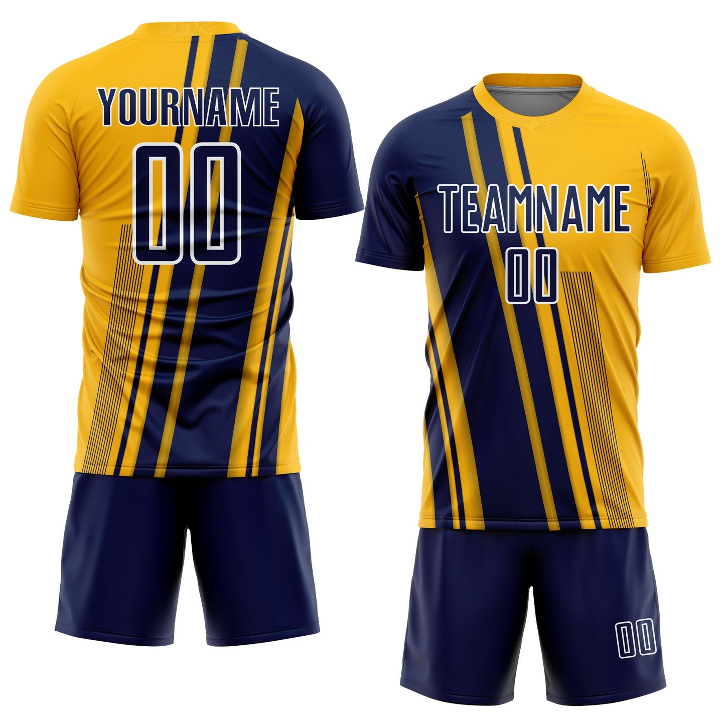 Custom Gold Navy-White Lines Sports Sublimation Soccer Uniform Jersey Limited