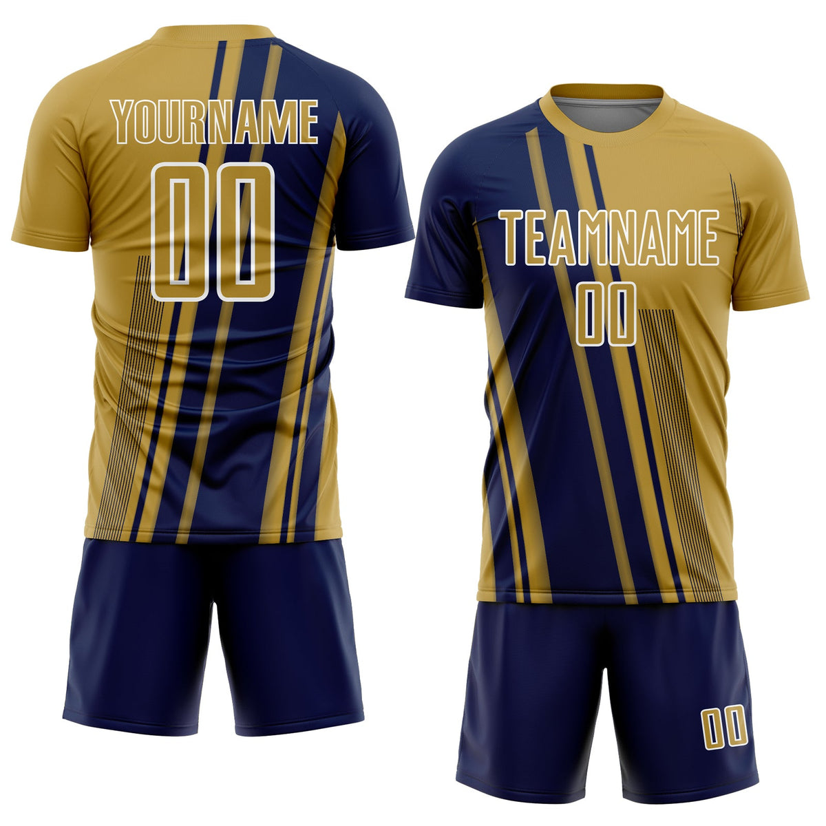 Custom Old Gold Navy-White Lines Sports Sublimation Soccer Uniform Jersey Limited