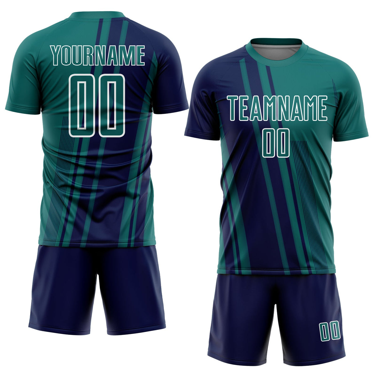 Custom Teal Navy-White Lines Sports Sublimation Soccer Uniform Jersey Limited