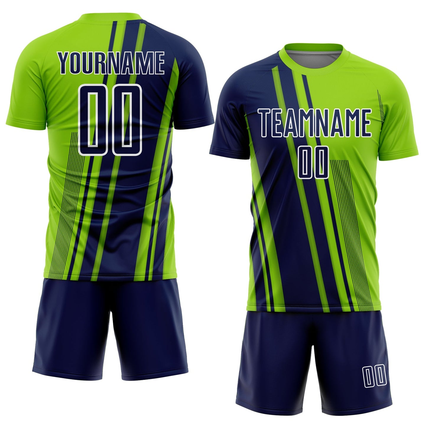 Custom Neon Green Navy-White Lines Sports Sublimation Soccer Uniform Jersey Limited