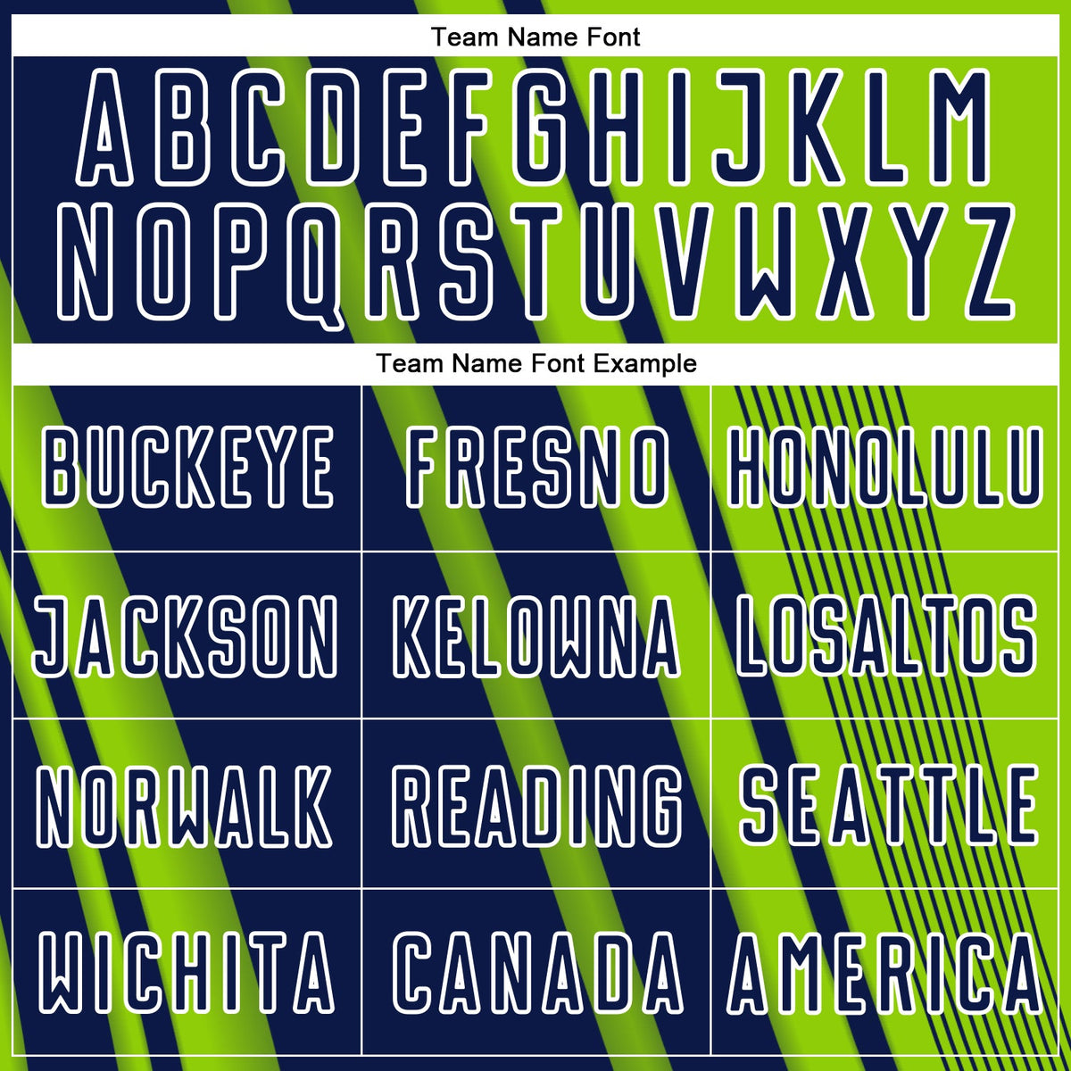 Custom Neon Green Navy-White Lines Sports Sublimation Soccer Uniform Jersey Limited