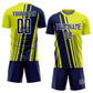 Custom Neon Yellow Navy-White Lines Sports Sublimation Soccer Uniform Jersey Limited