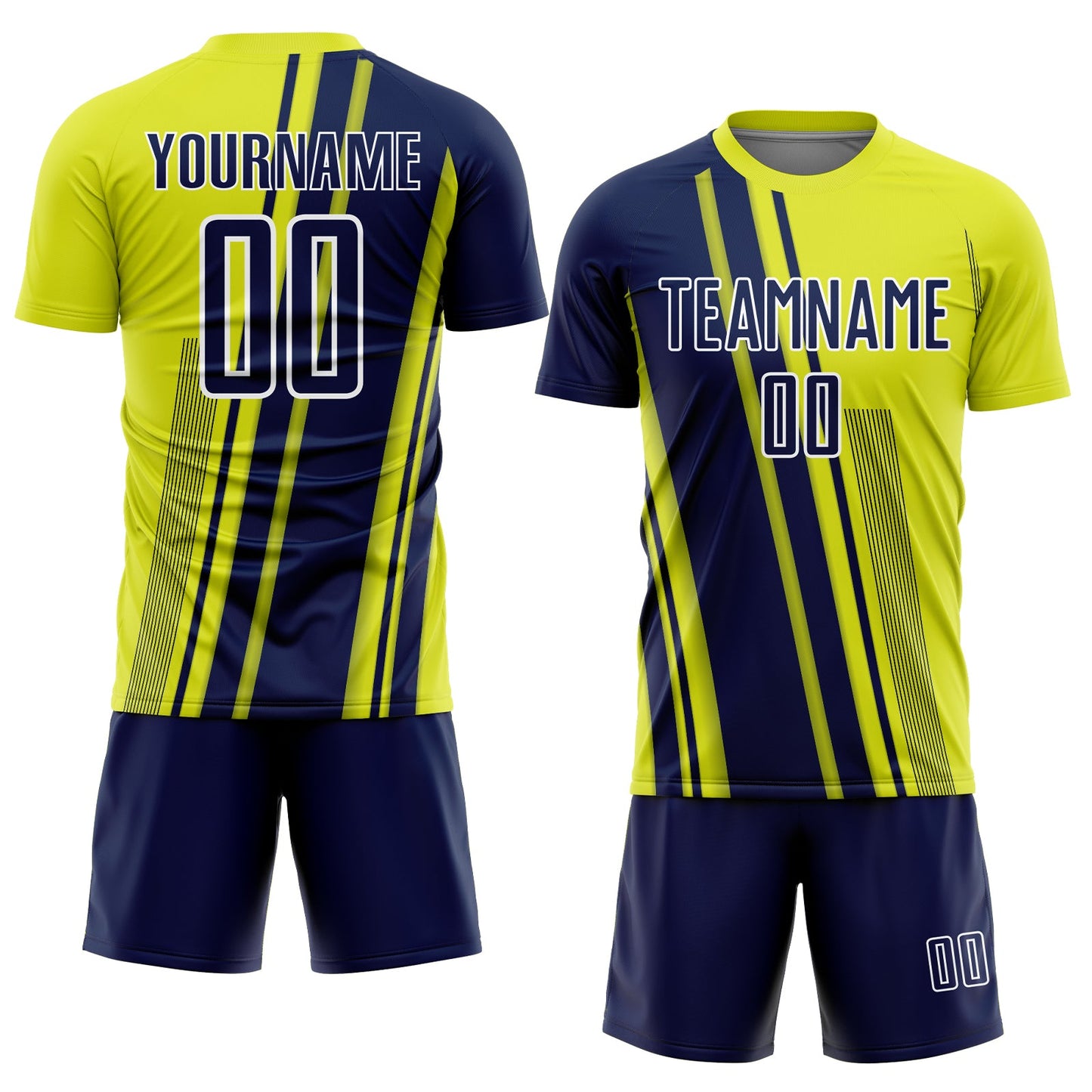 Custom Neon Yellow Navy-White Lines Sports Sublimation Soccer Uniform Jersey Limited