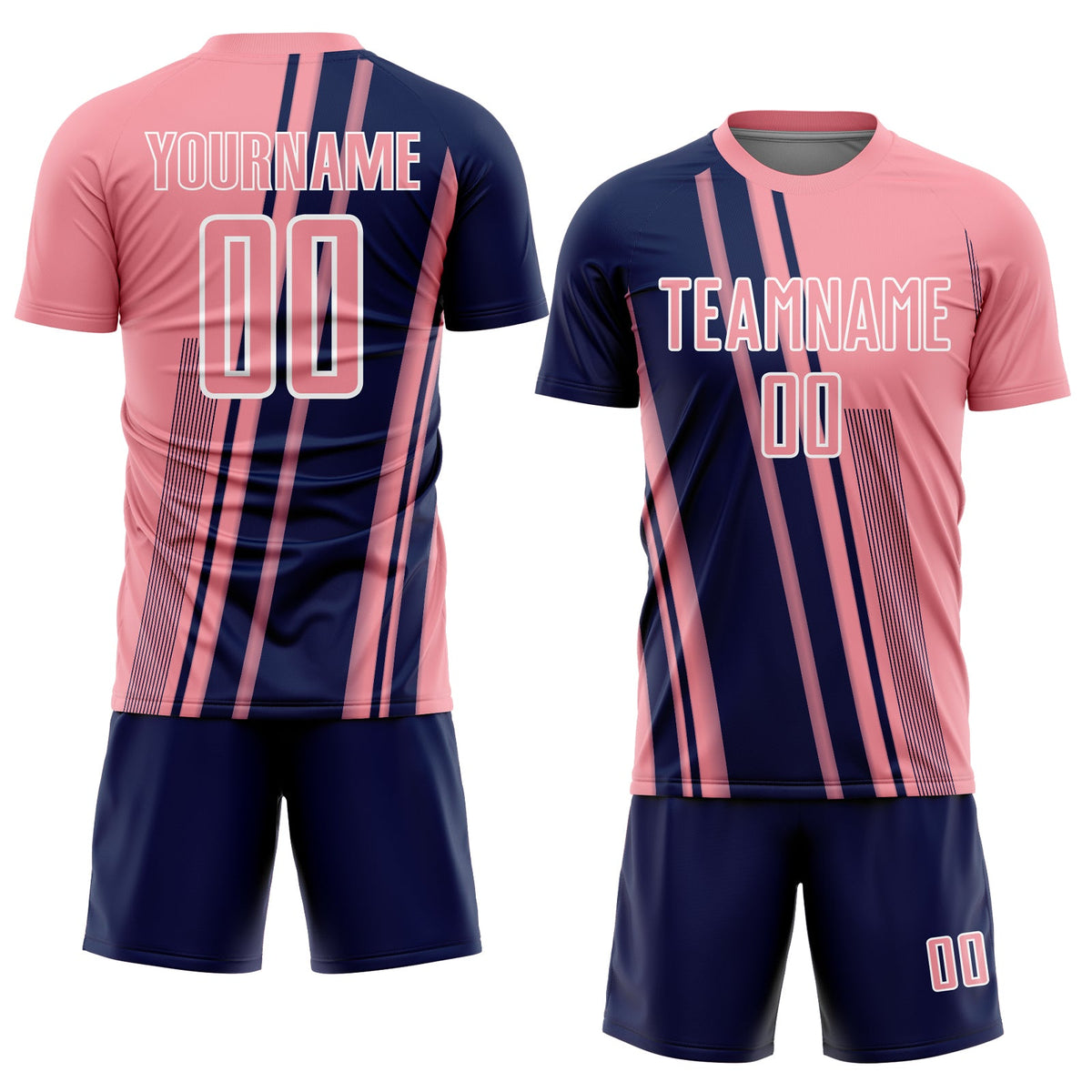 Custom Medium Pink Navy-White Lines Sports Sublimation Soccer Uniform Jersey Limited