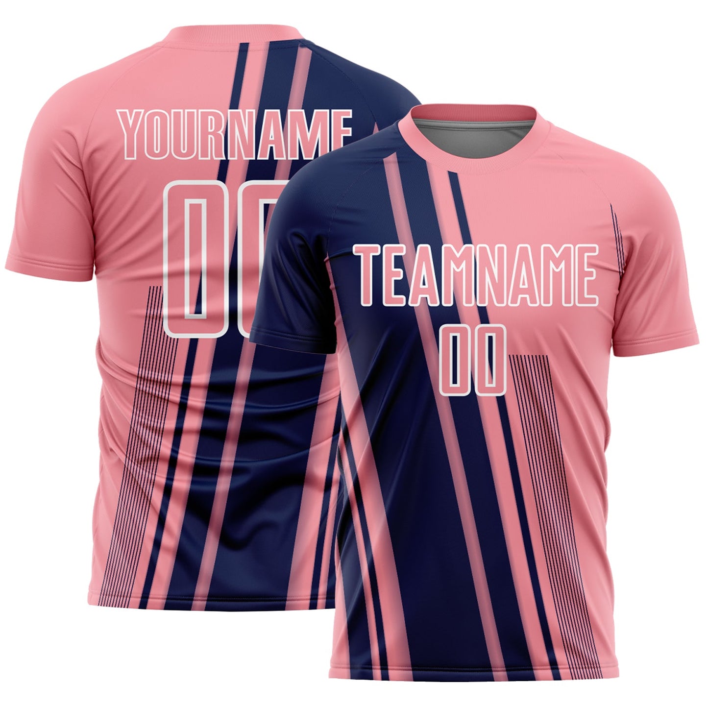 Custom Medium Pink Navy-White Lines Sports Sublimation Soccer Uniform Jersey