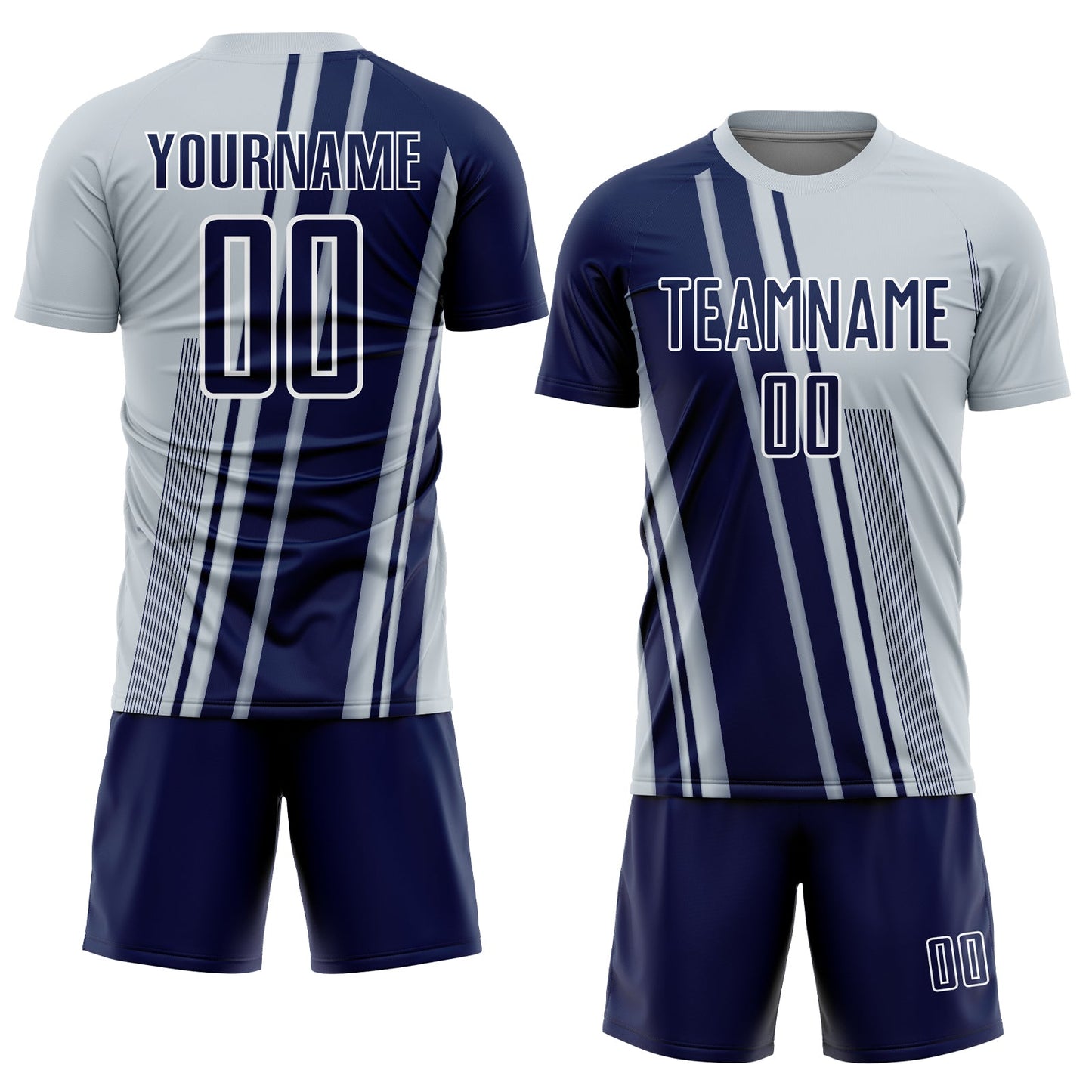 Custom Silver Navy-White Lines Sports Sublimation Soccer Uniform Jersey Limited