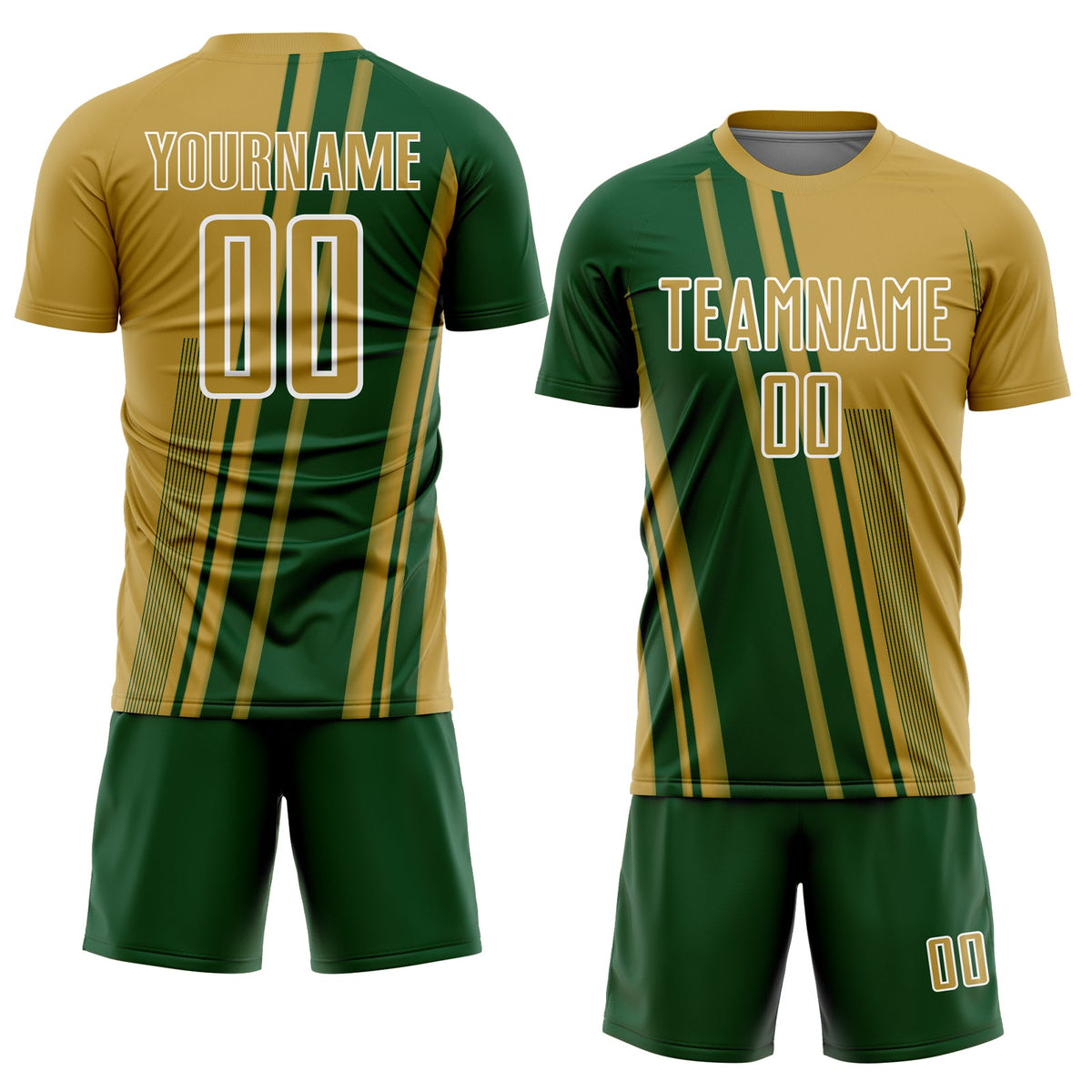 Custom Old Gold Green-White Lines Sports Sublimation Soccer Uniform Jersey Limited