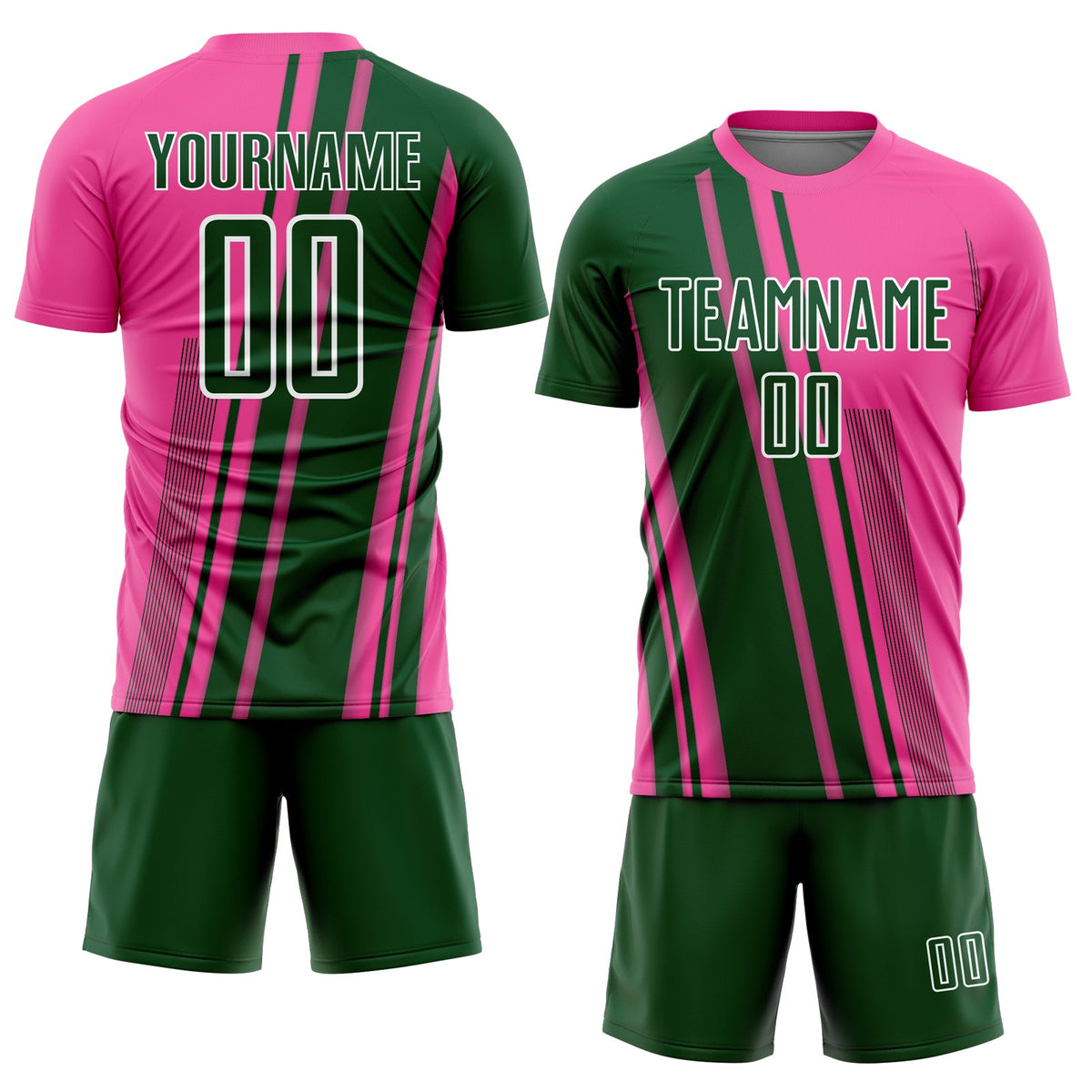 Custom Pink Green-White Lines Sports Sublimation Soccer Uniform Jersey Limited