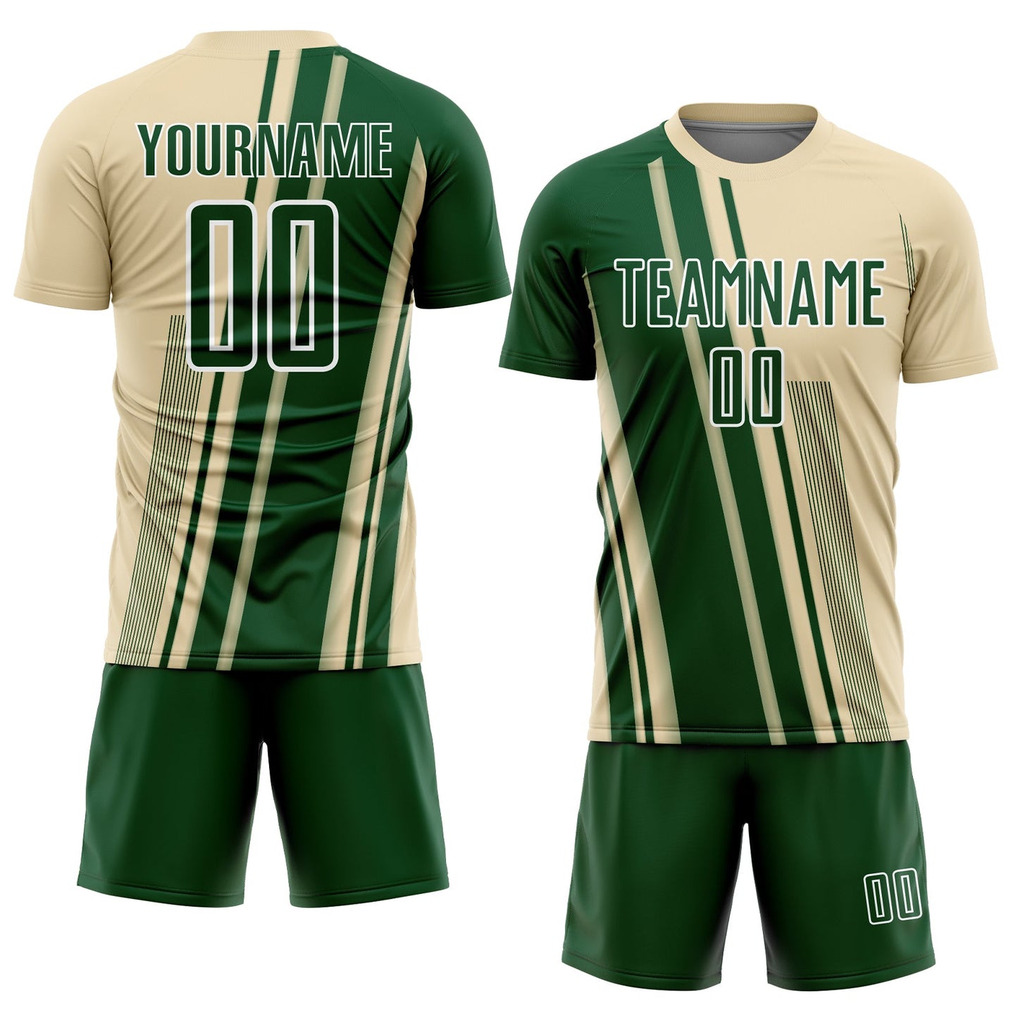 Custom Cream Green-White Lines Sports Sublimation Soccer Uniform Jersey Limited