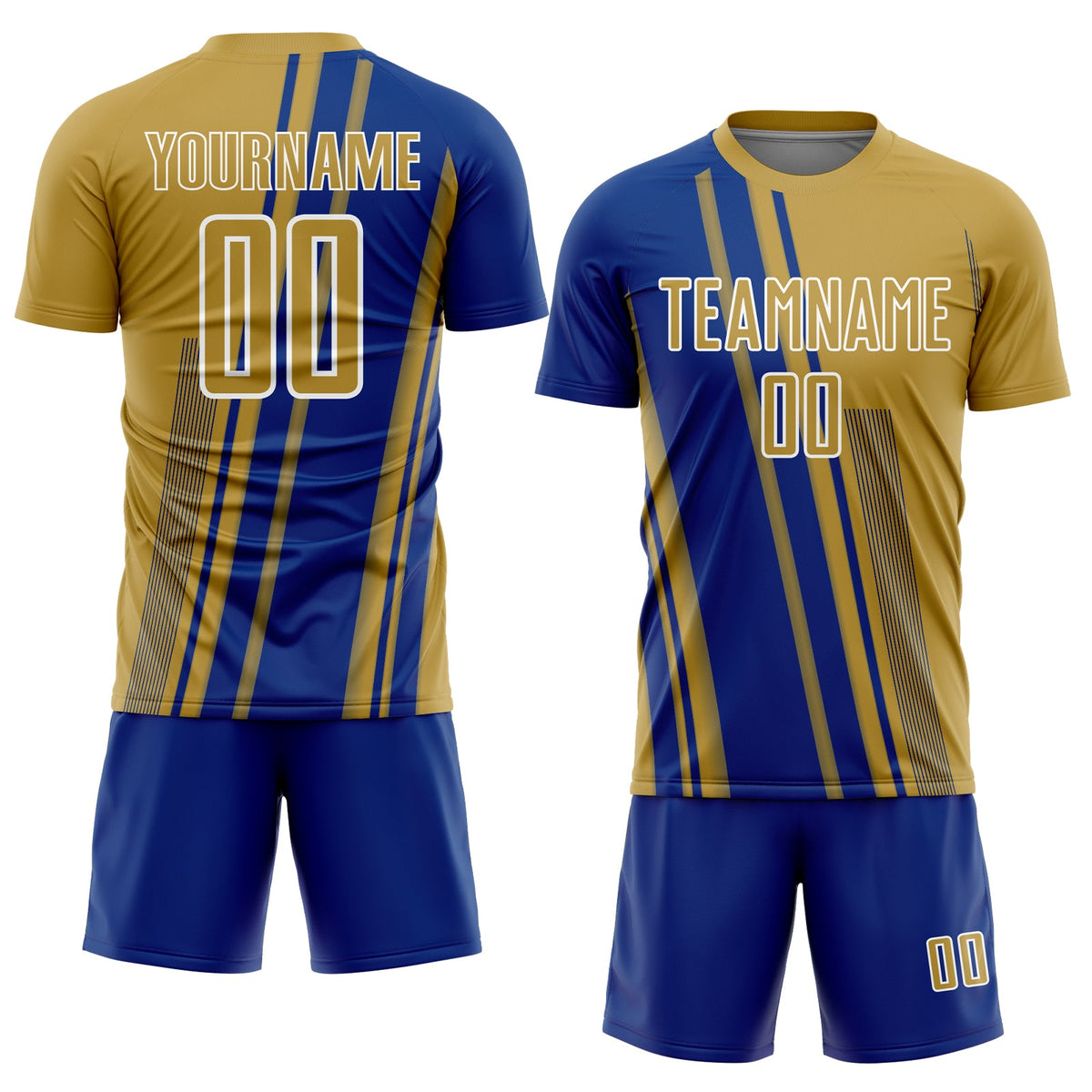 Custom Old Gold Royal-White Lines Sports Sublimation Soccer Uniform Jersey Limited