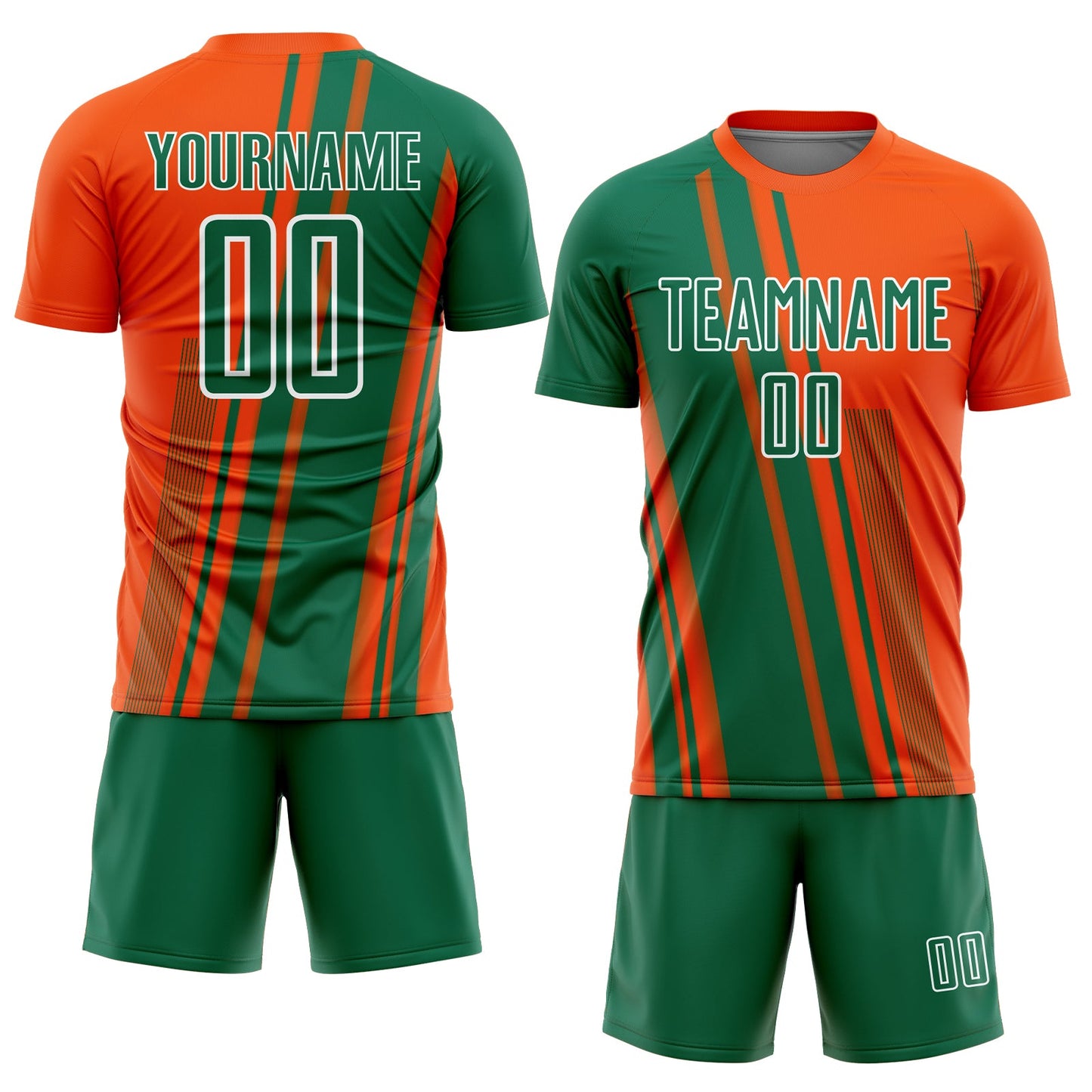 Custom Orange Kelly Green-White Lines Sports Sublimation Soccer Uniform Jersey Limited