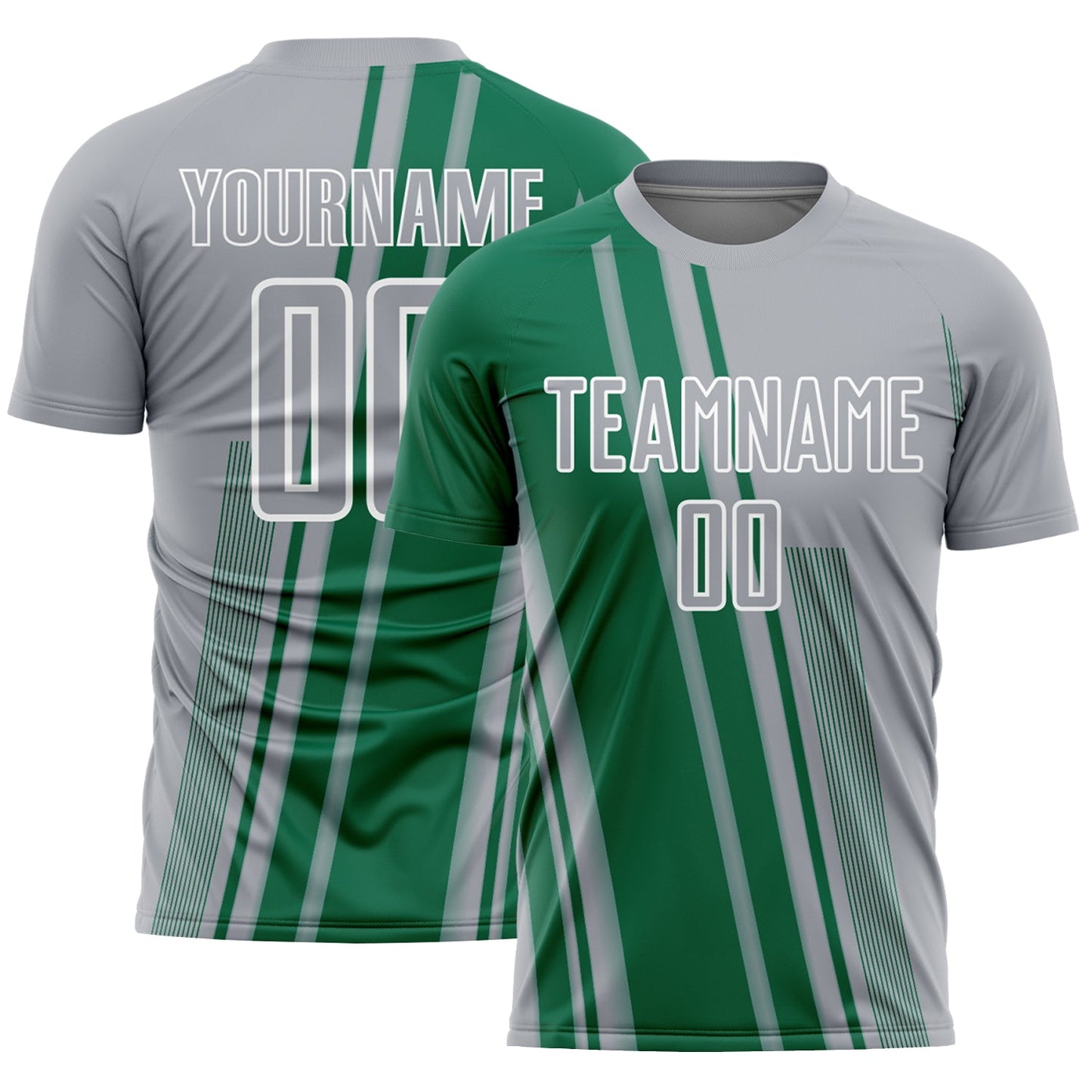 Custom Gray Kelly Green-White Lines Sports Sublimation Soccer Uniform Jersey