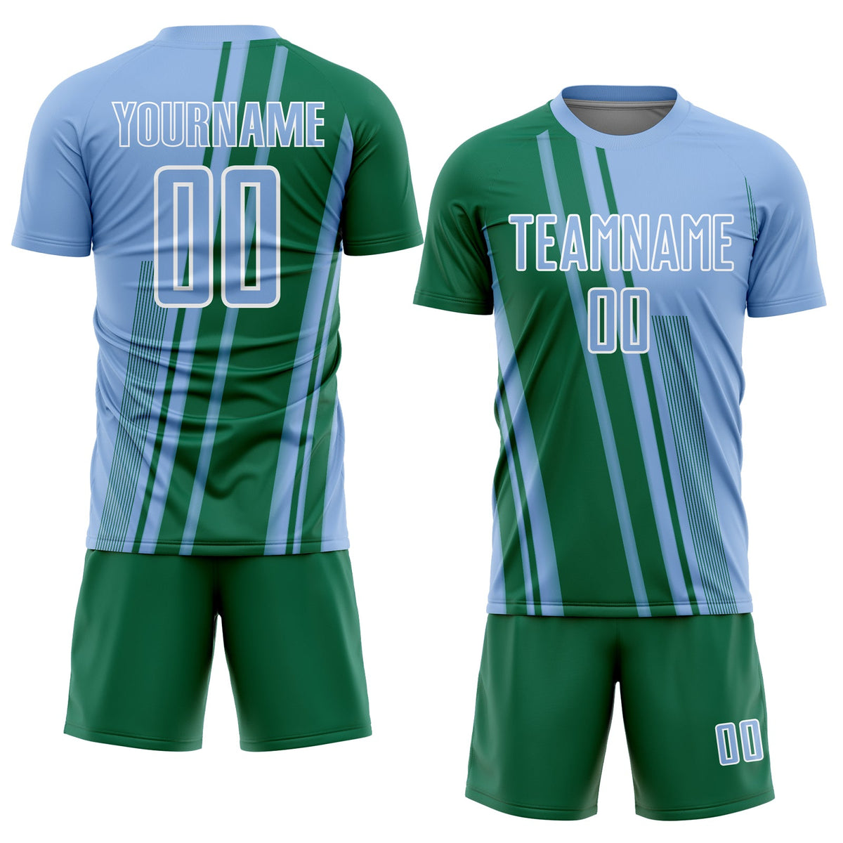 Custom Light Blue Kelly Green-White Lines Sports Sublimation Soccer Uniform Jersey Limited